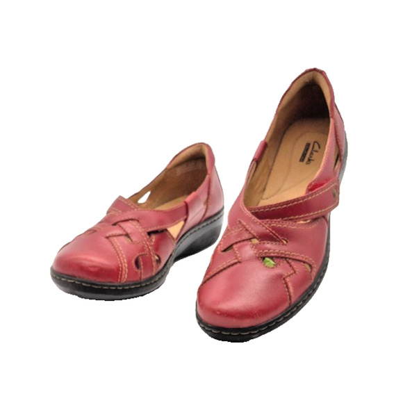 Clarks Bendables Red Leather Slip-On Loafers STYLE COMFORT Mary Janes - Picture 1 of 12